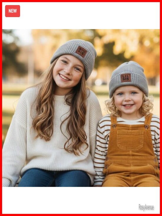 BIG SIS LIL SIS Matching Beanie Set - Acrylic Slouchy Knit Hat 2-Pack main image 4